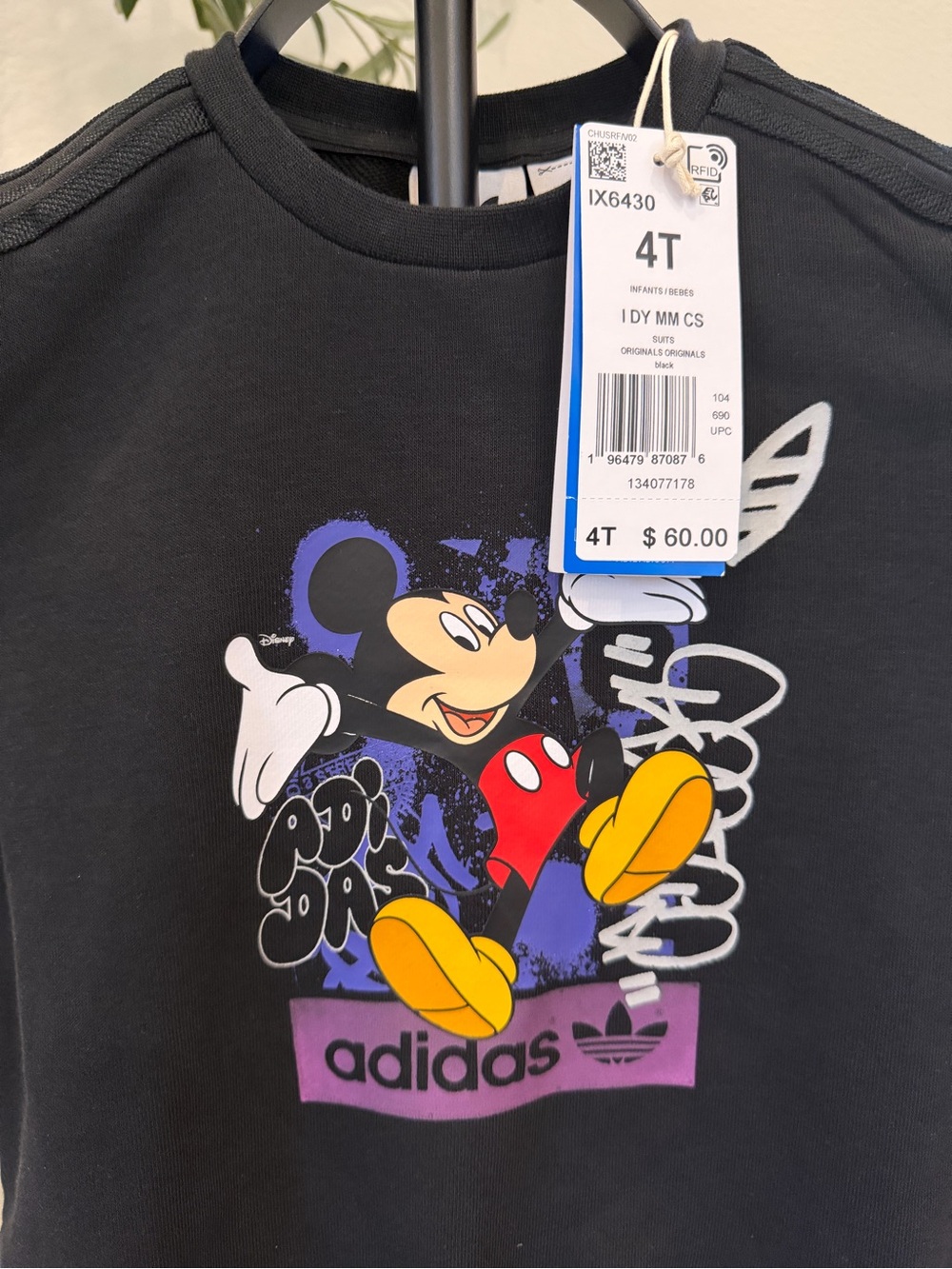 adidas x Disney Black Mickey Mouse Crewneck Sweatshirt 4T - Picture 2 of 3